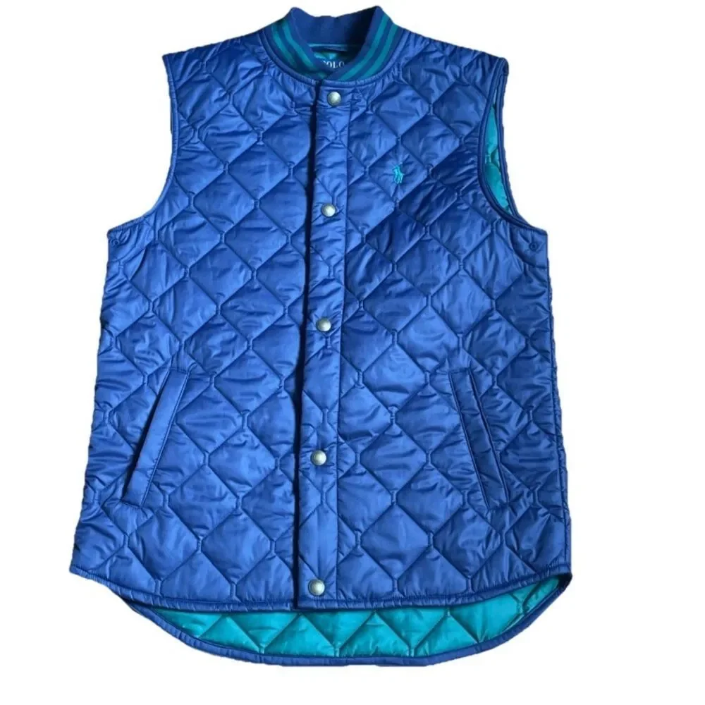 Polo Ralph Lauren Boys L Navy Water Resistant Diamond Quilted Vest Navy Blue